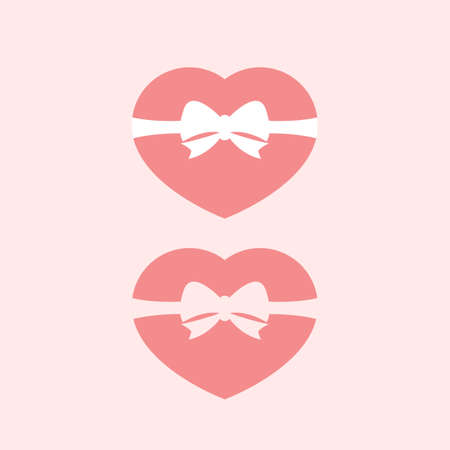 Red hearts with bow. Vector illustration isolated on backgroundのイラスト素材