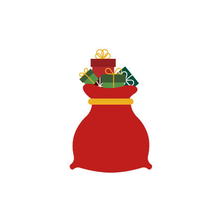 Santa christmas bag full of gifts isolated on white background. Vector illustration. Flat cartoon styleのイラスト素材