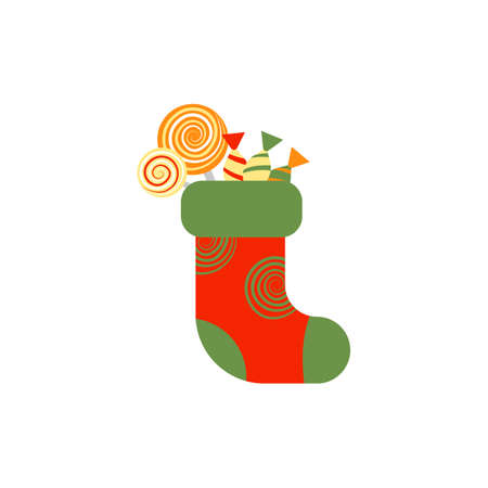 Christmas sock with candies and sweets isolated on white backgroundのイラスト素材