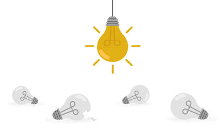 Light bulbs collection. Glowing and broken light bulbs. Vector illustration. Flat styleのイラスト素材