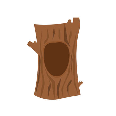 Hole in the tree. Big trunk of a tree with a hole. Flat cartoon style. Vector illustrationのイラスト素材
