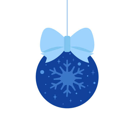Blue christmas ball with bow isolated on white background. Vector illustration. Flat styleのイラスト素材