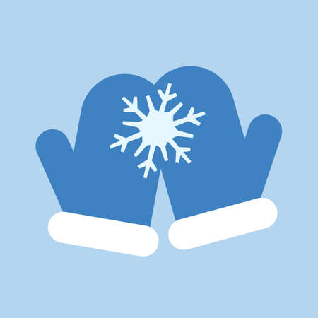 Knitted mittens with snowflake isolated on blue background. Vector illustration. Flat styleのイラスト素材