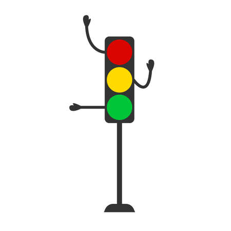 Traffic light isolated on white. Semaphore with hands. Right, left, stop light signs. Cartoon character. Vector illustration. Flat styleのイラスト素材