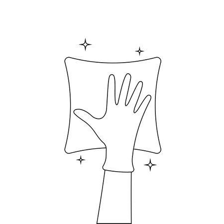 Hand in latex glove with cleaning napkinのイラスト素材