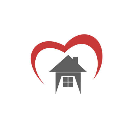 House in a heart flat vector icon isolated on white background. Purchase of apartments, symbol of happy family, real estate or insurance conceptのイラスト素材