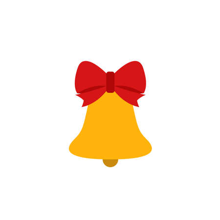 Bell. Yellow bell with red bow isolated on white background. Flat design. Vector illustrationのイラスト素材