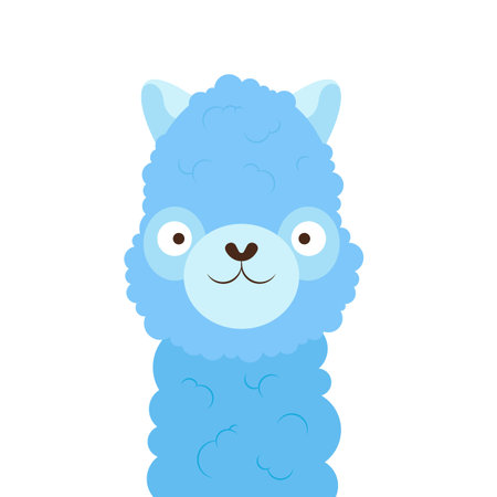 Llama isolated on white. Cartoon character, animal collection. Funny blue alpaca vector illustrationのイラスト素材