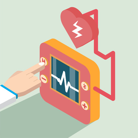 Defibrillator icon isometric with hand.のイラスト素材