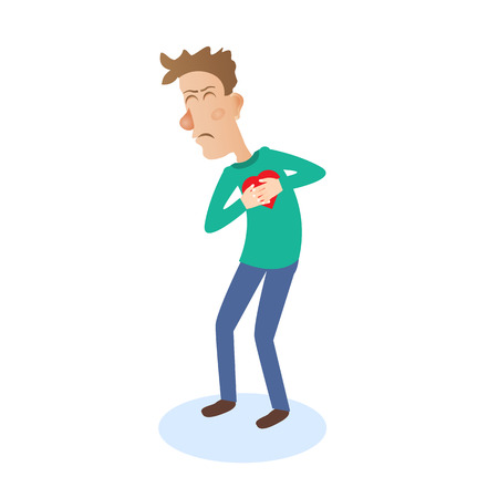 Young man with strong heart attack. Vector illustration.のイラスト素材