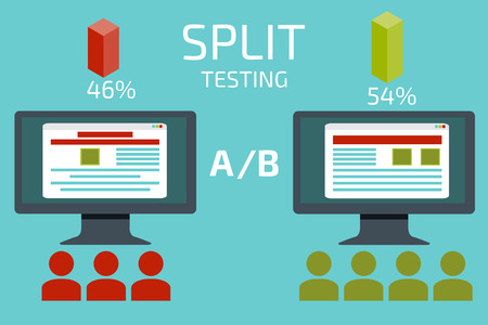 A-B comparison. Split testing. Concept with desktop computer vector illustration