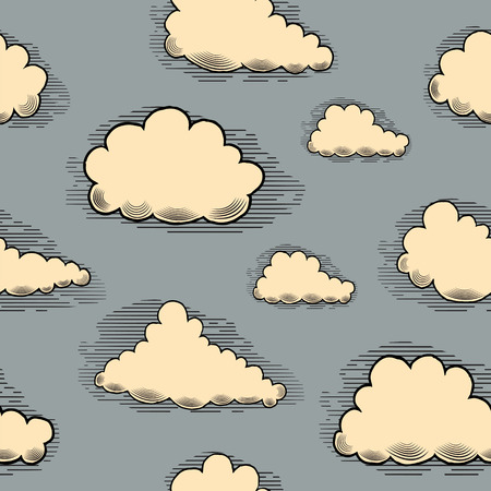Clouds engraving seamless pattern hand-drawn illustrationのイラスト素材
