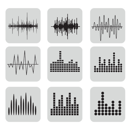 Sound Wave Icon Set. Music soundwave icons set. Equalize audio and stereo sound, wave, melody. Vector illustration.のイラスト素材