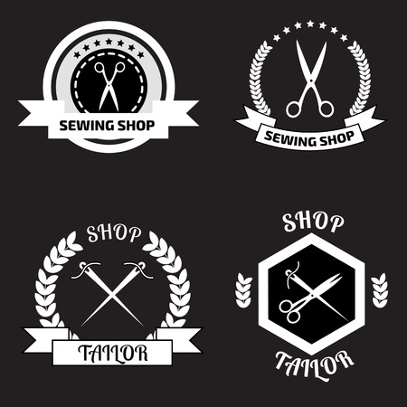 Set of tailor logo labels, emblems. Tailor shop theme. Tailor shop logoのイラスト素材