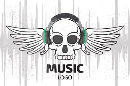 Music skull logo with wingsのイラスト素材