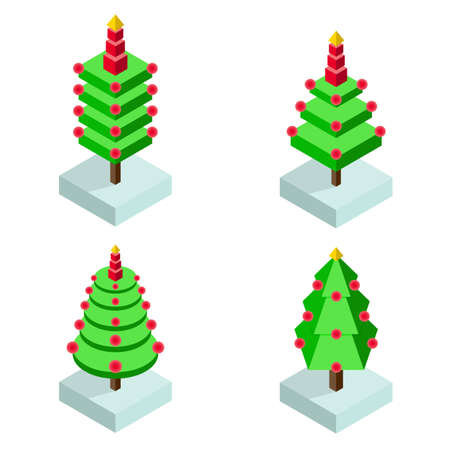 Isometric christmas tree icon setのイラスト素材