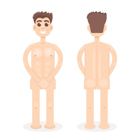 Nude, unclad, naked man, front, back view ftat style characterのイラスト素材