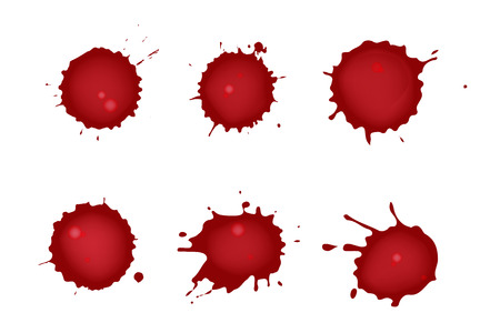 Realistic blood splatters set of six. Red ink splattersのイラスト素材
