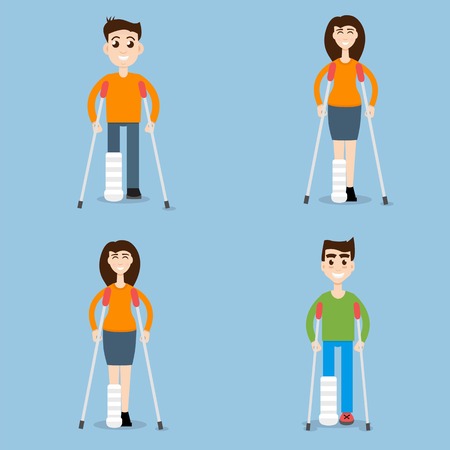 Woman On Crutches, Man On Crutches set characterのイラスト素材