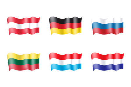 Luxembourg, Netherlands, Russia, Lithuania, Austria, Germany  flags setのイラスト素材