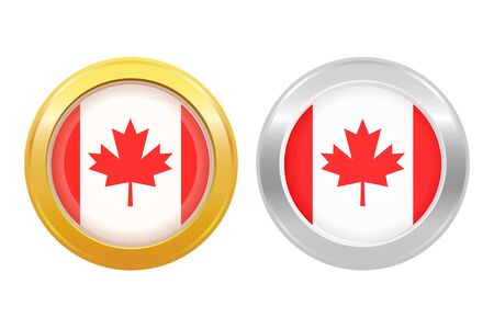 Made in Canada banner, flag red maple leaf.のイラスト素材