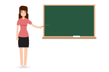 Woman, female teacher on lesson at blackboard. Vector illustrationのイラスト素材