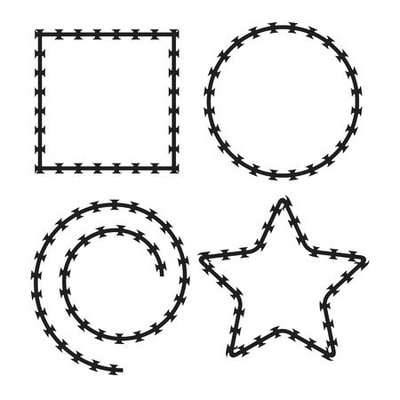 Barbed Wire Black Silhouettes Vector frame. Pattern brushのイラスト素材
