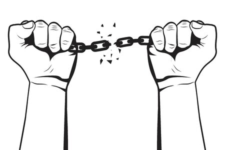 Poster of rebel. Vector llustration with hands breaking chain protest.のイラスト素材