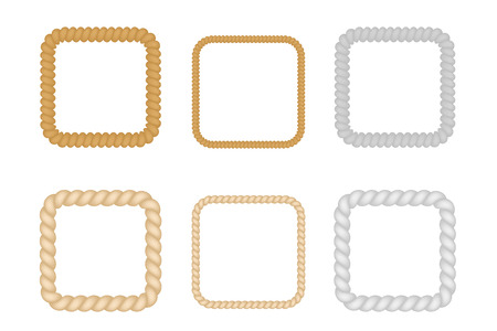 Nautical ropes square frames set. Vector illustration.のイラスト素材