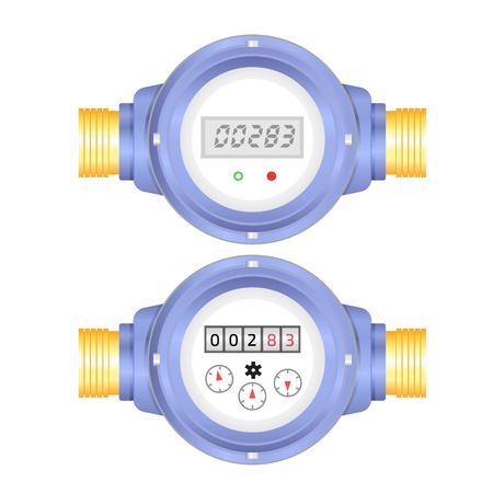 Realistic Electronic and analog water meter vector illustration. Sanitary equipmentのイラスト素材