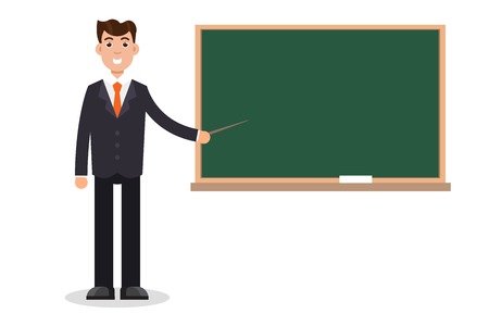 Man, male teacher on lesson at blackboard. Vector illustrationのイラスト素材