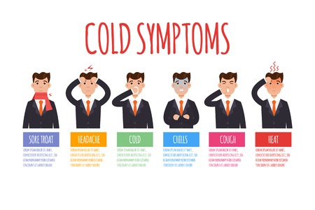 Cold, grippe, flu or seasonal influenza common symptoms infographic. Vector illustration.のイラスト素材