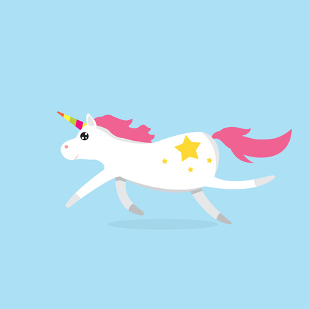A white cute magic unicorns character on light blue background.のイラスト素材