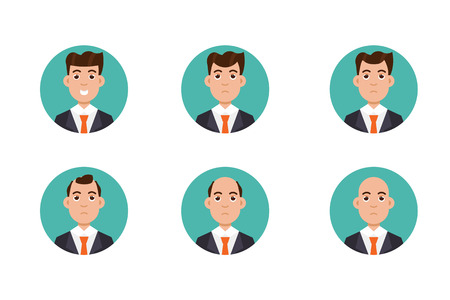 Hair stages loss. Types of baldness on male head vector.のイラスト素材