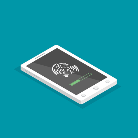 Unlocked with fingerprint button isometric. Access via finger. User authorization consept. Vector illustration.のイラスト素材