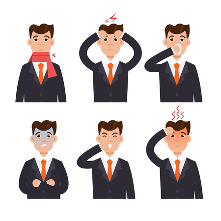 Cold, grippe, flu or seasonal influenza common symptoms icon. Vector illustration.のイラスト素材