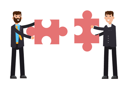 Businessmen holding puzzle, Teamwork concept, Vector illustration in flat styleのイラスト素材