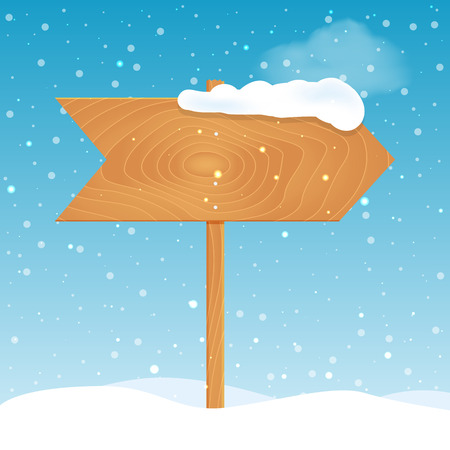 Wooden blank board signs with snow Vector illustration.のイラスト素材