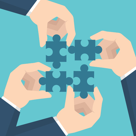 Businessmen holding puzzle, Teamwork concept Vector illustration in flat styleのイラスト素材
