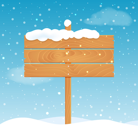 Wooden blank board signs with snow Vector illustration.のイラスト素材