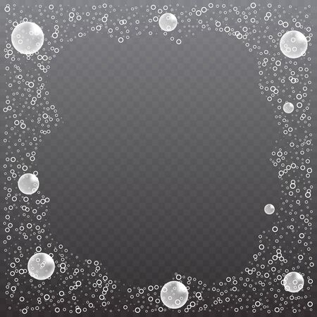Realistic soap bubbles frame Vector illustration.のイラスト素材