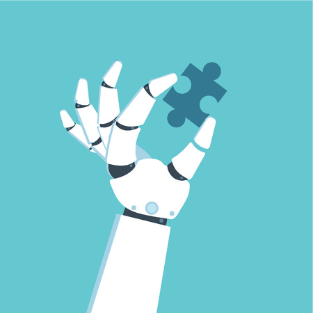 Robot Hand holding puzzle Vector illustration in flat styleのイラスト素材