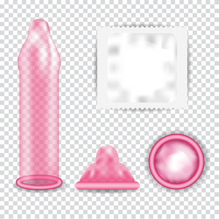  Realistic Condoms and packages set isolated on transparent background. Vector illustration.のイラスト素材