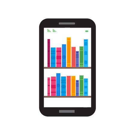 Digital online book store, library, e-reading concept.  Vector illustration in flat style.のイラスト素材