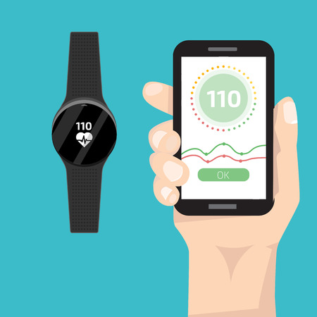 Fitness run tracker band connect with smartphone. Sport bracelet or  wristband. Vector illustration. 
のイラスト素材