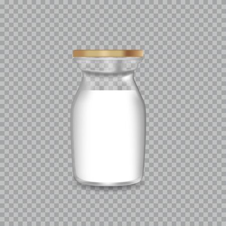 Realistic Transparent Glass Bottle with a Milk. Vector illustration.のイラスト素材