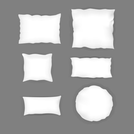 Realistic  bedroom  white pillow set.  Various shapes and sizes. Vector illustrationのイラスト素材