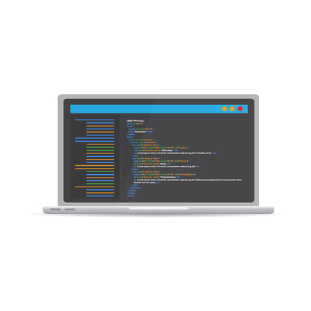  HTML code website. Laptop coding, programming  concept. Vector illustration.のイラスト素材
