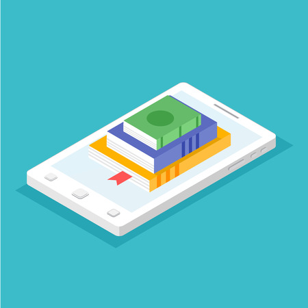 Digital online book store, library, e-reading concept.  Vector illustration in flat style.のイラスト素材