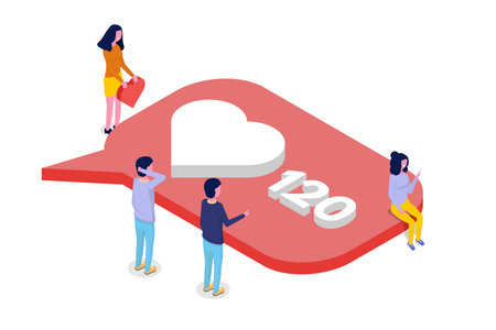 Social media, networking  isometric concept. Vector illustration.のイラスト素材